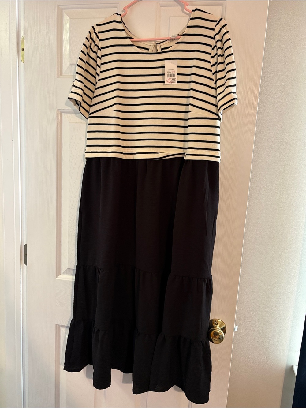 NWT Cato Black & White Striped Bodice Tiered Midi Dress